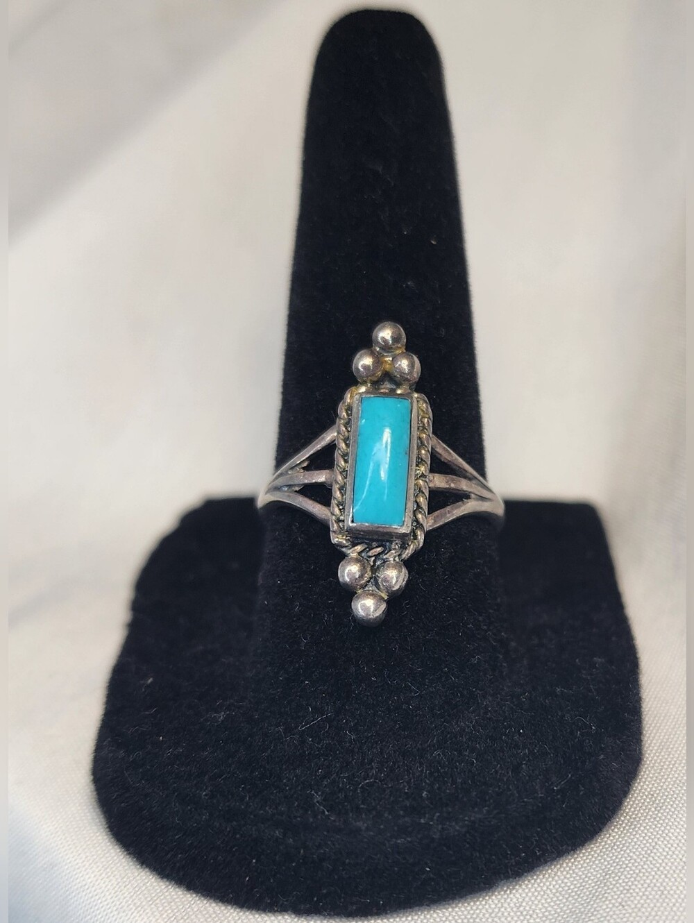 Turquoise Rectangular Sterling Silver Ring - Women's Blue Stone Band, SZ 6.75